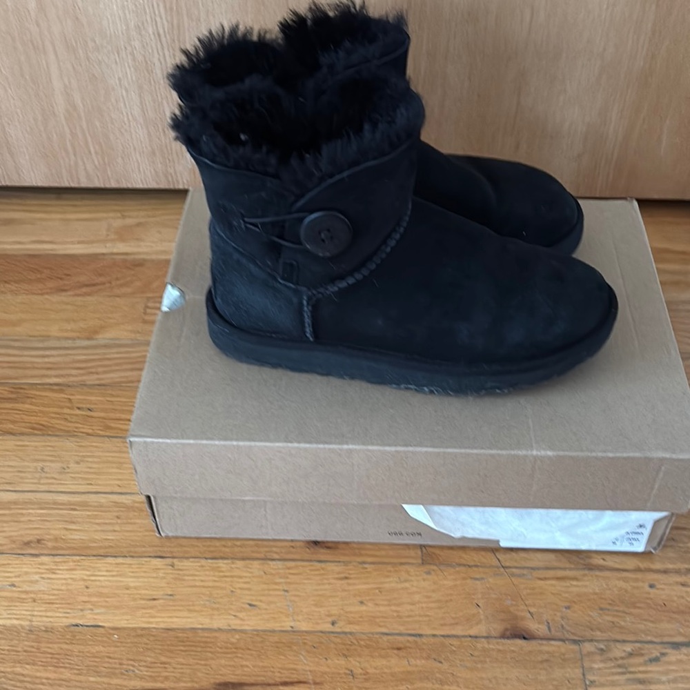 Black Shearling Button Boots